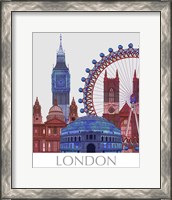 Framed 'London Landmarks , Red Blue' border=