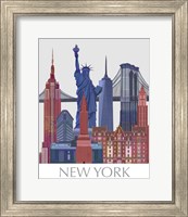 Framed 'New York Landmarks , Red Blue' border=
