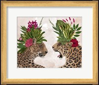 Framed Hot House Leopards, Pair, Pink Green