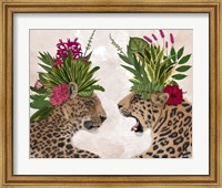 Framed Hot House Leopards, Pair, Pink Green