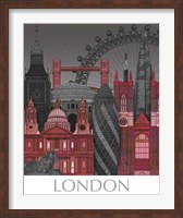 Framed London Elevations by Night Red