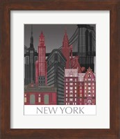 Framed New York Elevations by Night Red