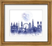 Framed London Skyline Watercolour Splash Blue