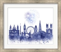 Framed London Skyline Watercolour Splash Blue