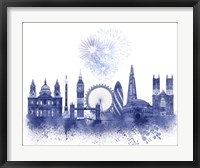 Framed London Skyline Watercolour Splash Blue