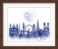 Framed London Skyline Watercolour Splash Blue