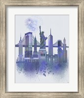 Framed New York Skyline Watercolour Splash Blue