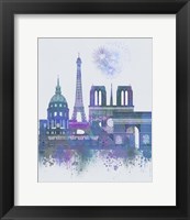 Framed Paris Skyline Watercolour Splash Blue