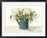 Framed Galvanized Watering Can Peonies