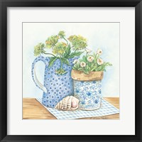 Framed 'Blue and White Pottery with Flowers I' border=
