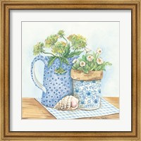 Framed Blue and White Pottery with Flowers I