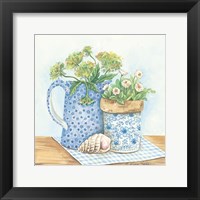 Framed Blue and White Pottery with Flowers I