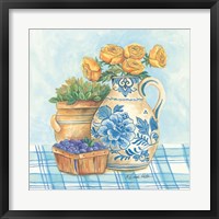 Framed Blue and White Pottery with Flowers II