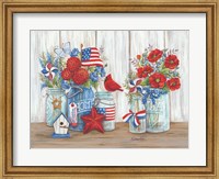Framed Patriotic Glass Jars with Flowers