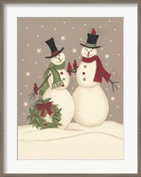 Framed Wreath & Cardinal Snowmen