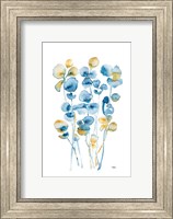 Framed Blue and Gold Watercolor Floral