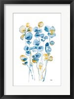 Framed Blue and Gold Watercolor Floral