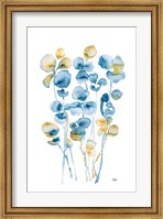 Framed Blue and Gold Watercolor Floral