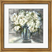 Framed White and Taupe Hydrangeas Sill Life