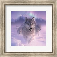 Framed Running Wolves - Northern Lights - Square