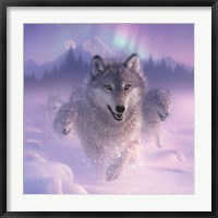 Framed Running Wolves - Northern Lights - Square