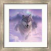 Framed Running Wolves - Northern Lights - Square