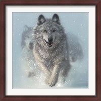 Framed Running Wolves - Snow Plow - Square
