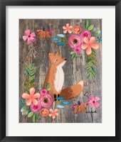 Framed Floral Fox on Wood