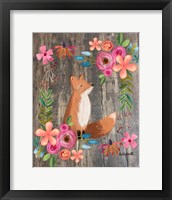 Framed Floral Fox on Wood