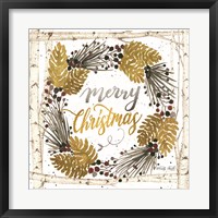 Framed Merry Christmas Birch Wreath with Berries
