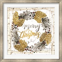 Framed Merry Christmas Birch Wreath with Berries