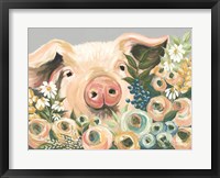 Framed Pig in the Flower Garden