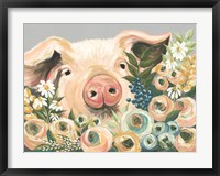 Framed Pig in the Flower Garden