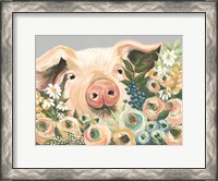 Framed Pig in the Flower Garden
