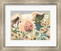 Framed Pig in the Flower Garden