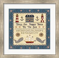 Framed Bless our Happy Home by the Sea Sampler