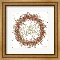 Framed Happy Holidays Berry Wreath