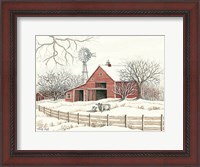 Framed Winter Barn with Windmill