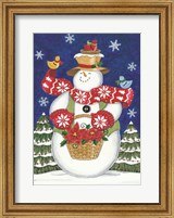 Framed Snowman with Poinsettias