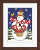 Framed Snowman with Poinsettias