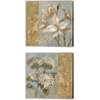 Framed 'Flower on Soft Blue 2 Piece Canvas Print Set' border=