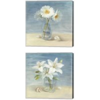 Framed 'Flowers and Shells 2 Piece Canvas Print Set' border=