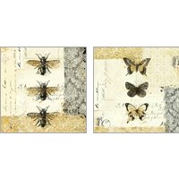 Framed Golden Bees n Butterflies 2 Piece Art Print Set