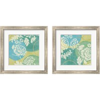 Framed 'Floral Decal Turquoise 2 Piece Framed Art Print Set' border=