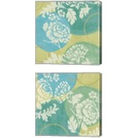 Framed 'Floral Decal Turquoise 2 Piece Canvas Print Set' border=