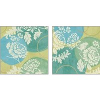 Framed 'Floral Decal Turquoise 2 Piece Art Print Set' border=