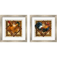 Framed 'Hen & Rooster 2 Piece Framed Art Print Set' border=