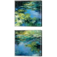 Framed 'Water Lilies 2 Piece Canvas Print Set' border=