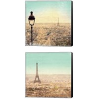 Framed 'Eiffel Landscape Letter Blue 2 Piece Canvas Print Set' border=