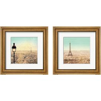 Framed 'Eiffel Landscape Letter Blue 2 Piece Framed Art Print Set' border=